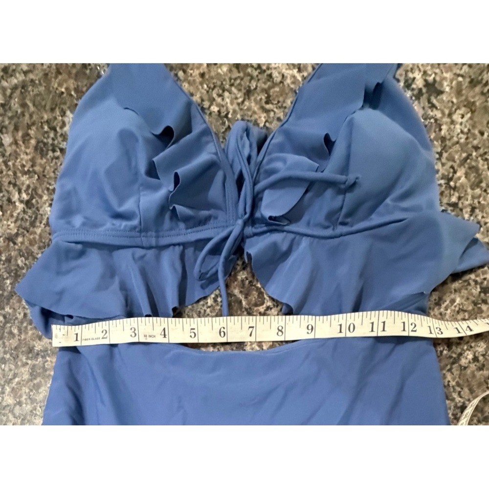Blue Ruffled Cutout One Piece Swimsuit UPF 50+ High Waisted‎ Monokini Large - Picture 4 of 5